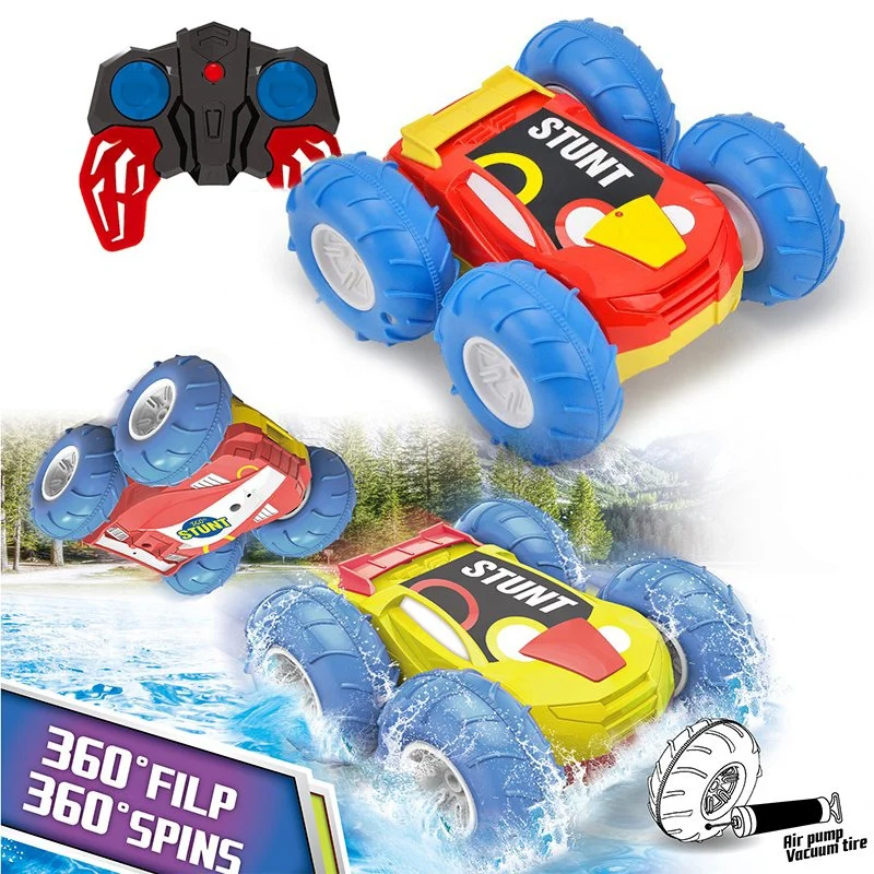 4CH Double Sided R/C Car Children Toys 4WD Amphibious Remote Control Car RC Amphibious Stunt Toy Car with Air Pump & USB Charger Remote Control Model