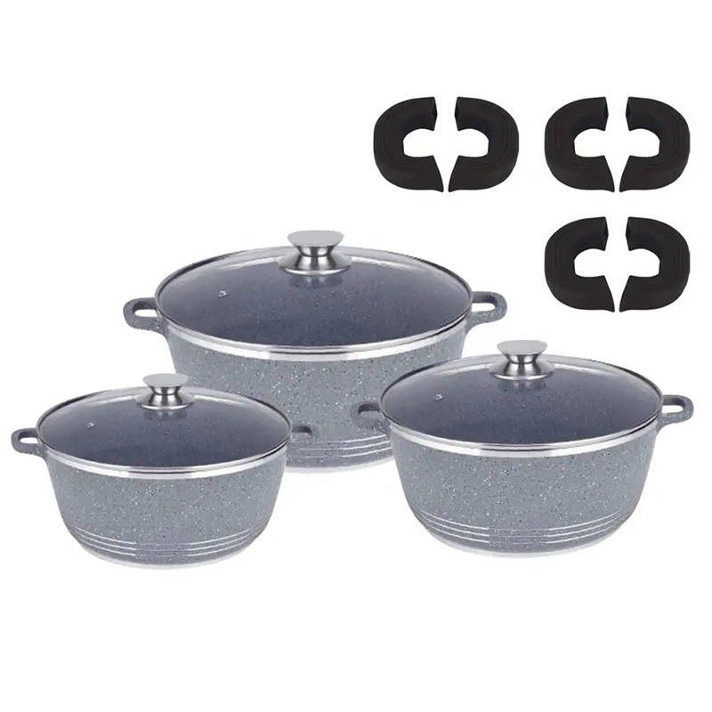 Factory Cheap 16 PCS Granite Casserope Die-Cast Aluminum Cookware Set with Non-Stick Marble Coating