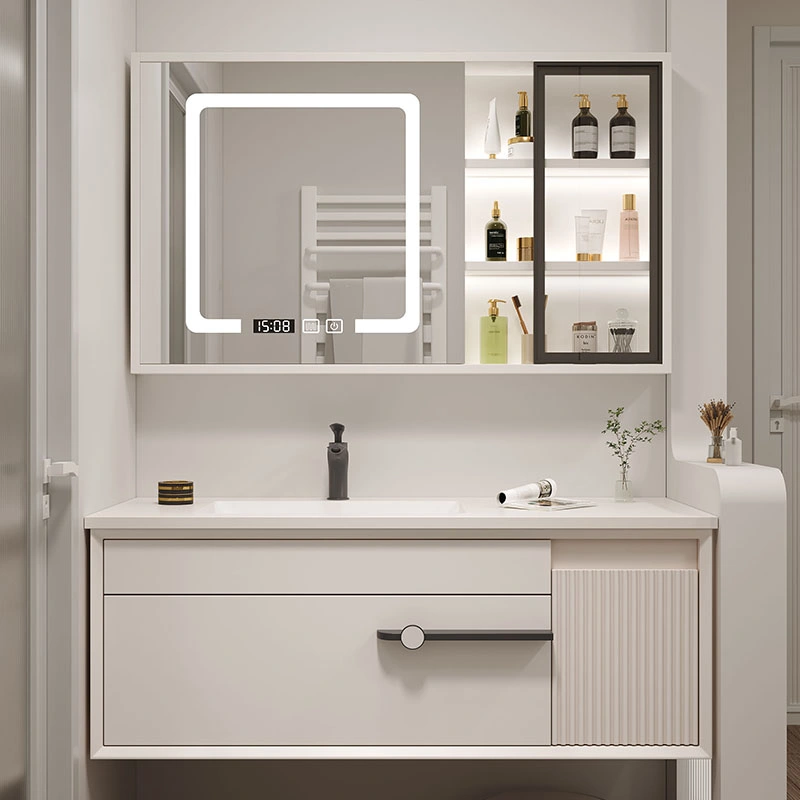 European&USA Style Design Bathroom Furniture Metal Handle LED Mirror Bathroom Cabinet with Rock Plate Sink From OEM Factory