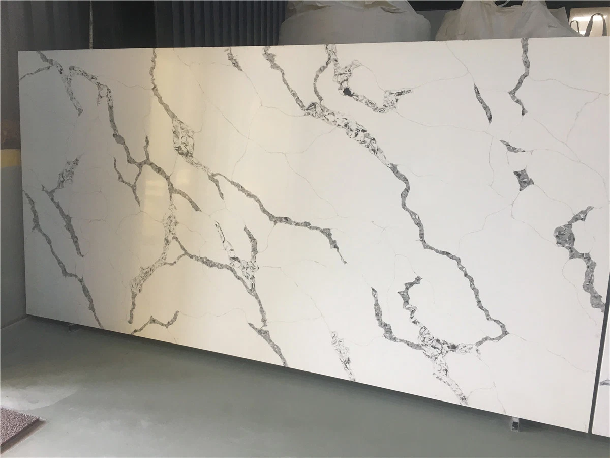 Whit Quartz Slab with Big Grey Vein Artificial Stone Tile