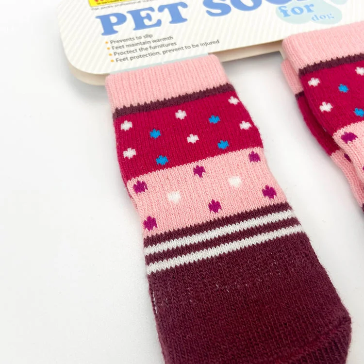 Hot 4 PCS/Set Knitted Cotton Dog Socks Anti-Slip Pet Dogs Socks