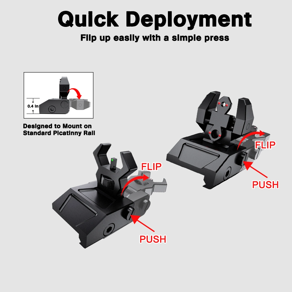 Lugares de Interés plegable plegable de la parte delantera y trasera de la fibra óptica de la vista con puntos rojos y verdes compatibles con el carril Picatinny y Weaver