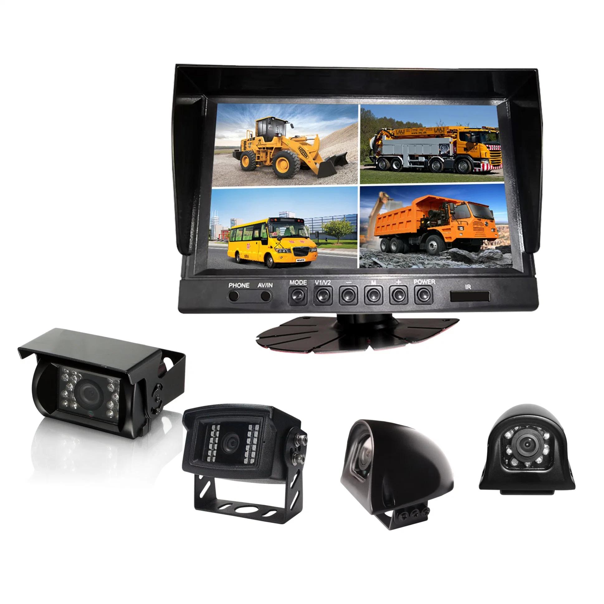 9inch Dash Mount Quad Monitor Car Display Screen with 4 Video Inputs for Reversing Aid Car TFT LCD