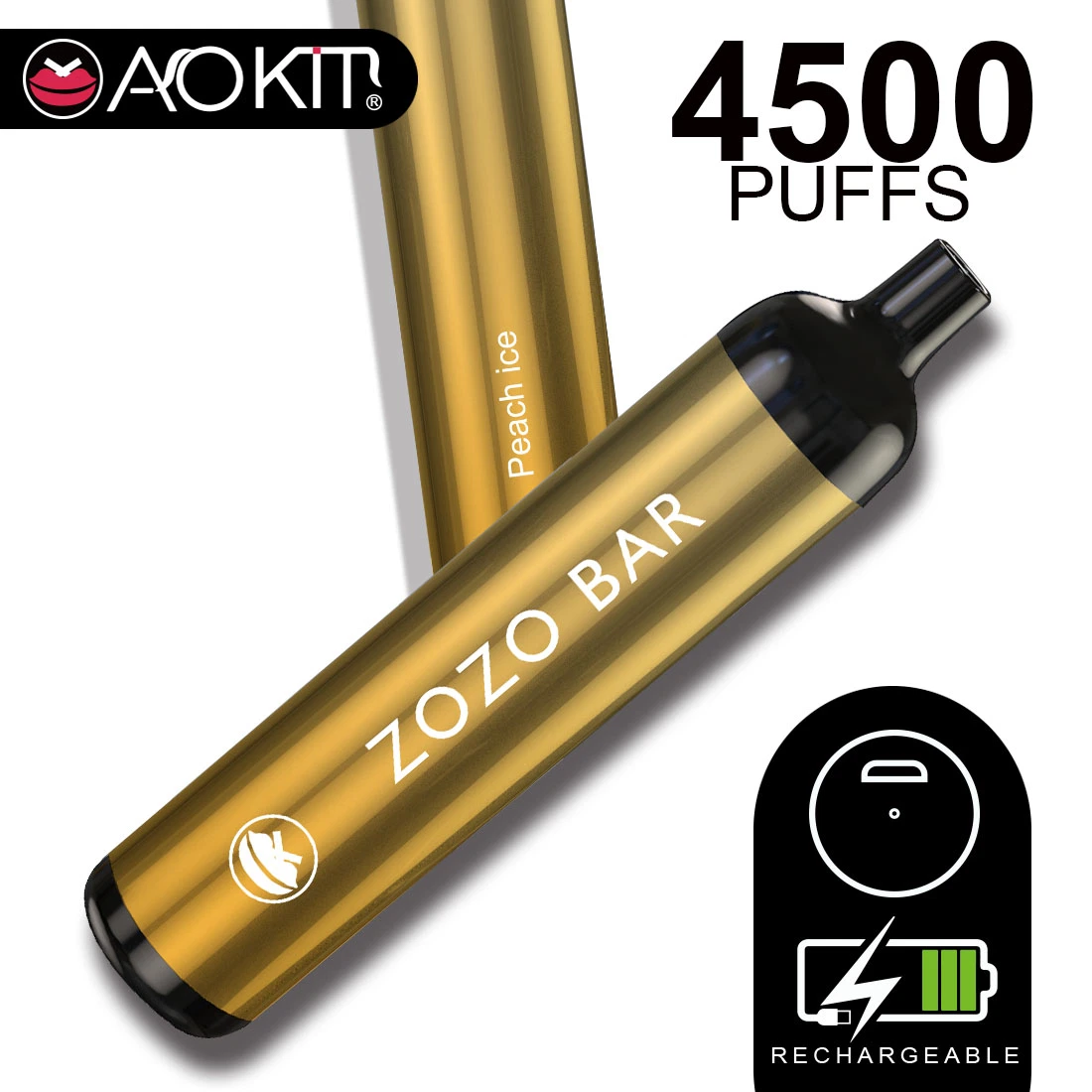 Aokit Zozo Bar 4500puff Soporte OEM ODM desechable VAPE Pen Batería VAPE 600mAh 4500puff Tipo C con sabor a fruta