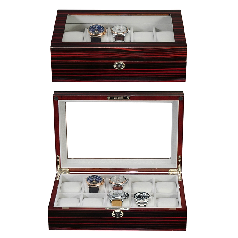 New Luxury 10 Slot Wooden Watch Case with Window and Key