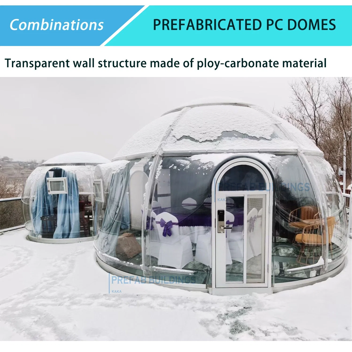 Modern Prefab House PC Dome/Outdoor Glamping/Camping em Snowfield/ Igloo