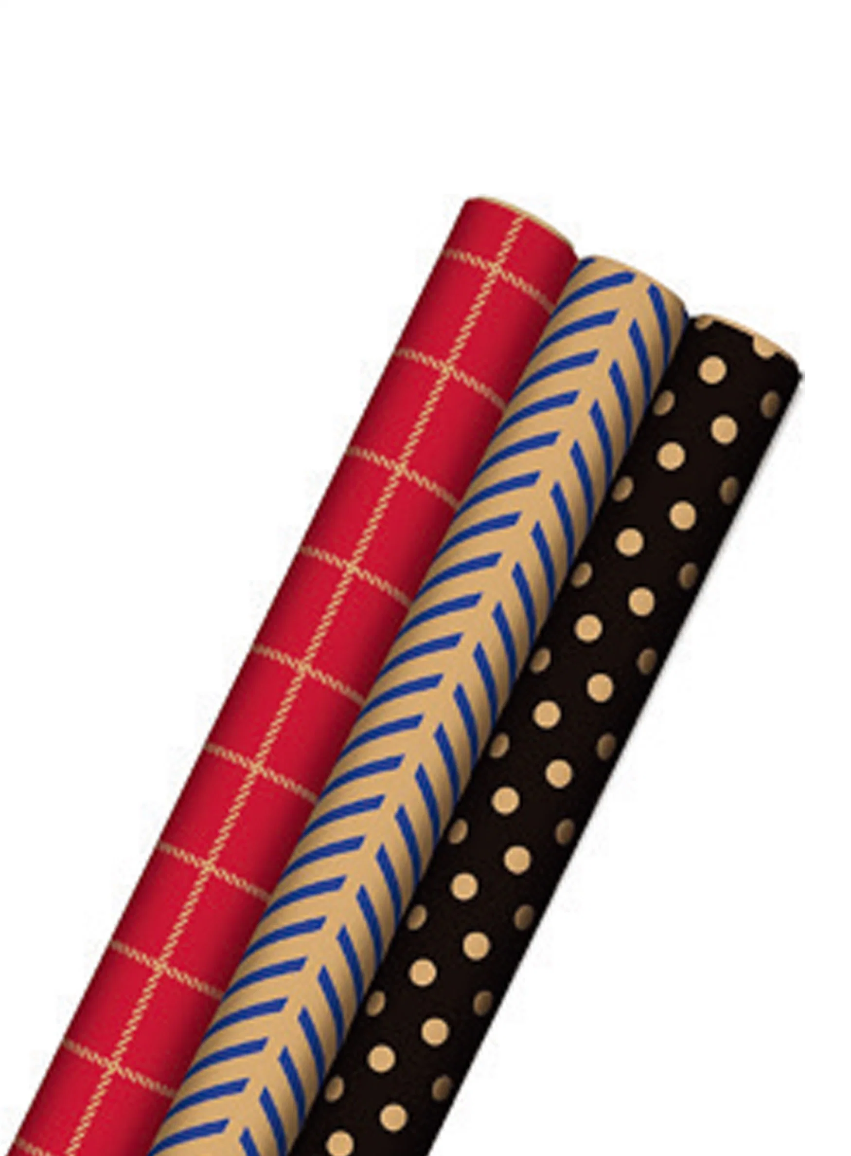 Rolo de papel de embrulho de 30'', 60 G/M2, papel LWC, dourado clássico DOT Stripe Red Check Design Dourado Silver Foil