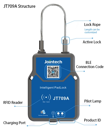 Jointech Jt709 Suivi GPS de camion d'actifs Verrou électronique intelligent de conteneur Sceau de remorque Dispositif de suivi GPS de verrou de pad