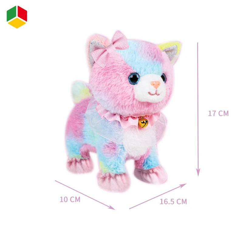 Qstoys Cute Educational Kids Baby Toy Cartoon Stuffed Animal Cat Pretend Play Soft Colorful Plush Cat Toys with Plastic Play Accessories