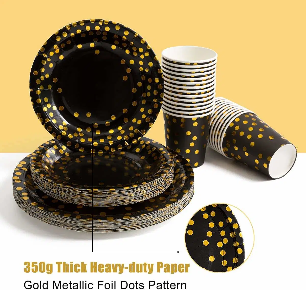 Gold Paper Plates Napkins Cups with Gold Plastic Tableware Sets