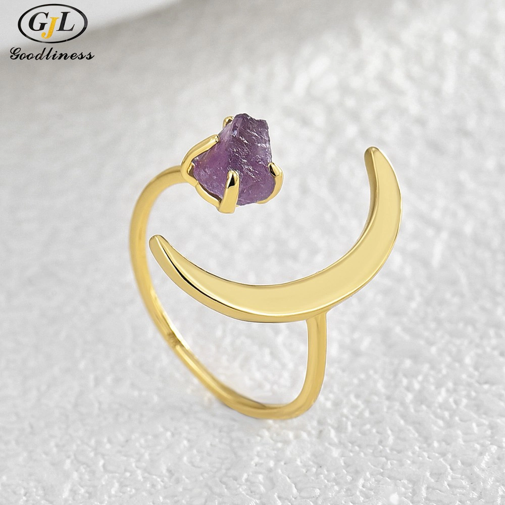 S925 Silver Fashion Opening Starmoon Natural Stone Opening Ring