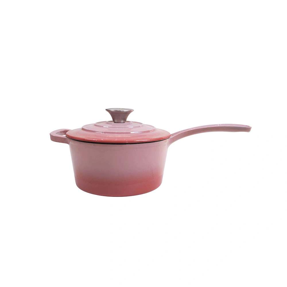 1,5qt Fabricação utensílios de ferro fundido em esmalte rosa punho comprido molho Pot