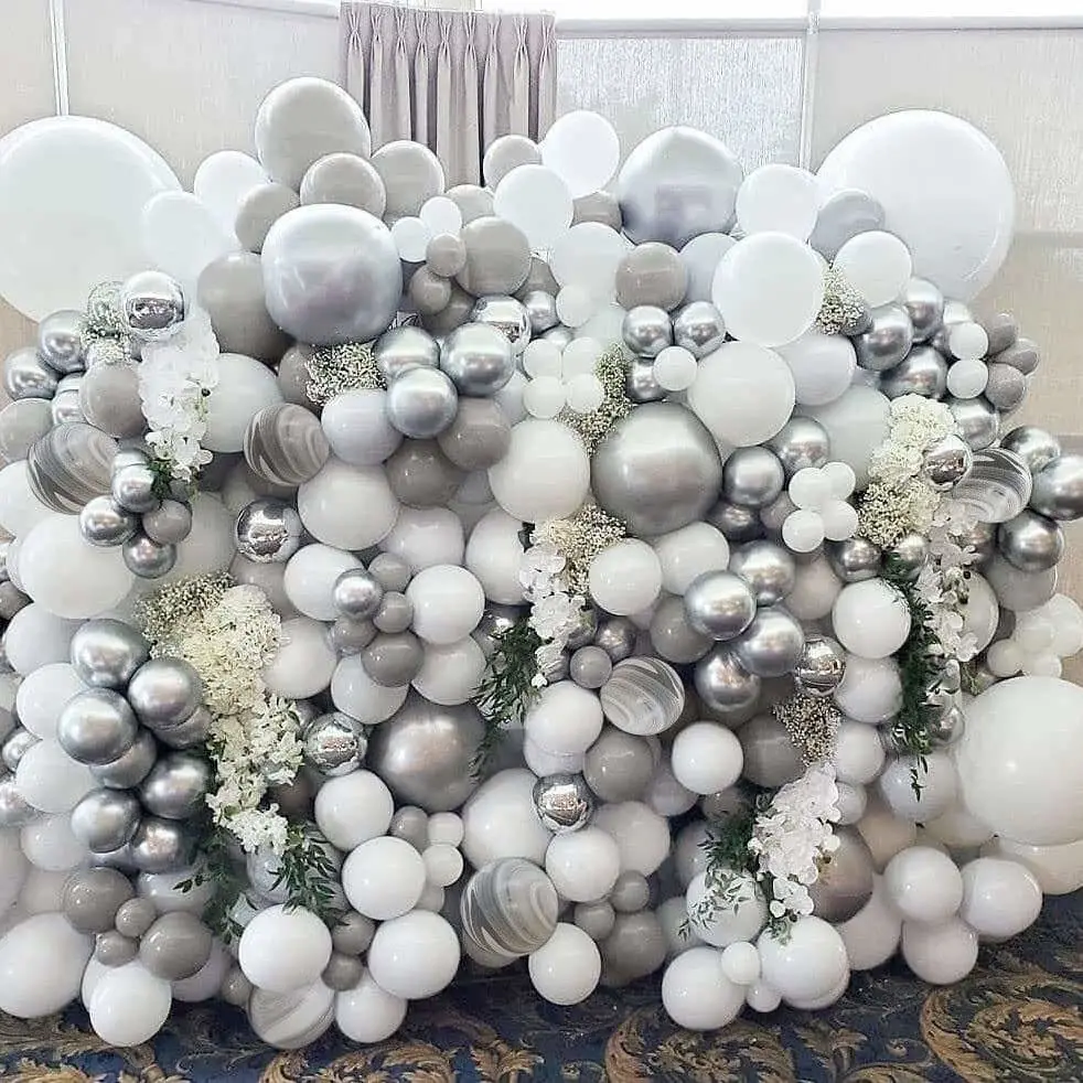 Pastel Marble Metallic White Gray balloon Latex Balloon Arch Kit for Baby Shower Wedding Birthday New Year Party Decorations