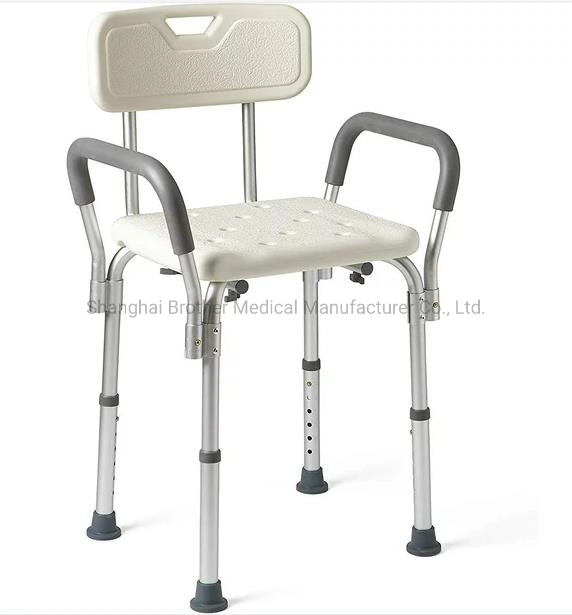 Ducha de aluminio silla con reposabrazos y asiento de plástico