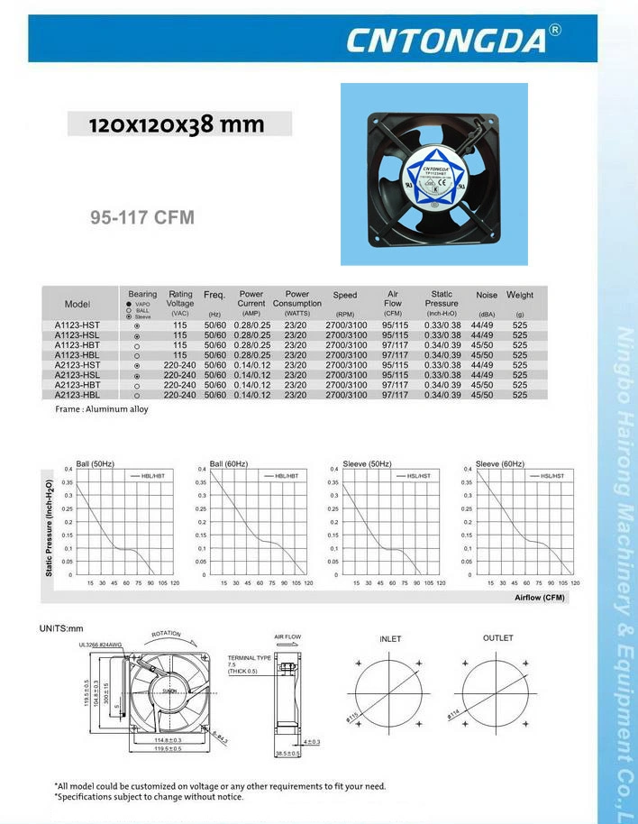 Mini escape Plaza Ca Indusrial refrigeración Ventilador de flujo mixto 5 alas