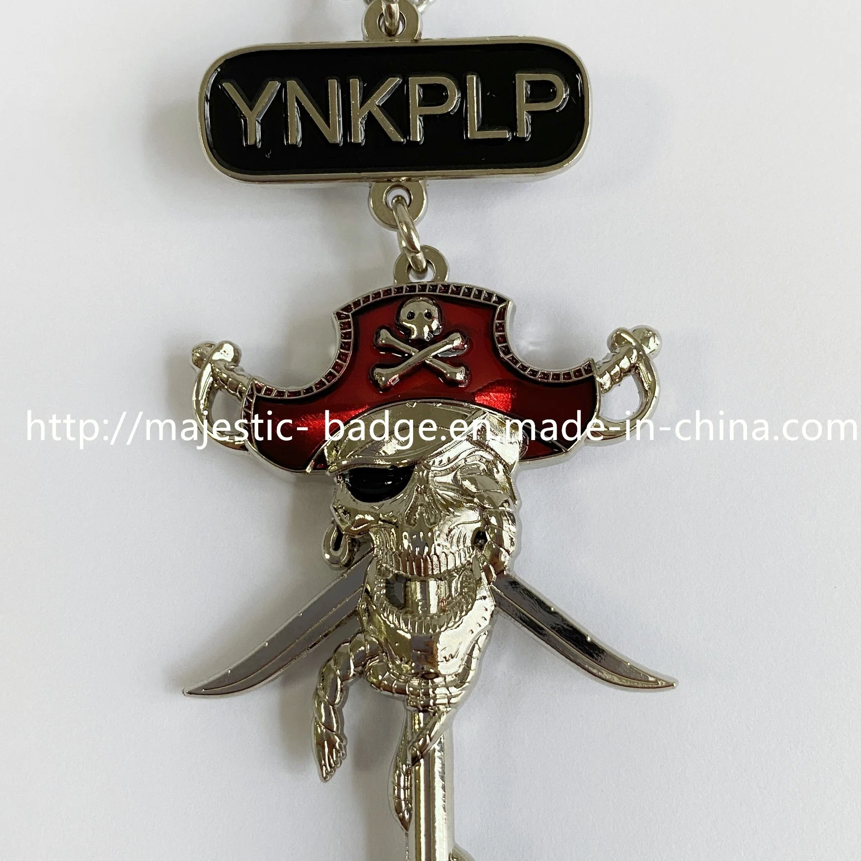 3D Double-Sided Custom Zinc Die Cast Plating Gold Soft Enamel Crystal Cut out Key Pendant with Chain
