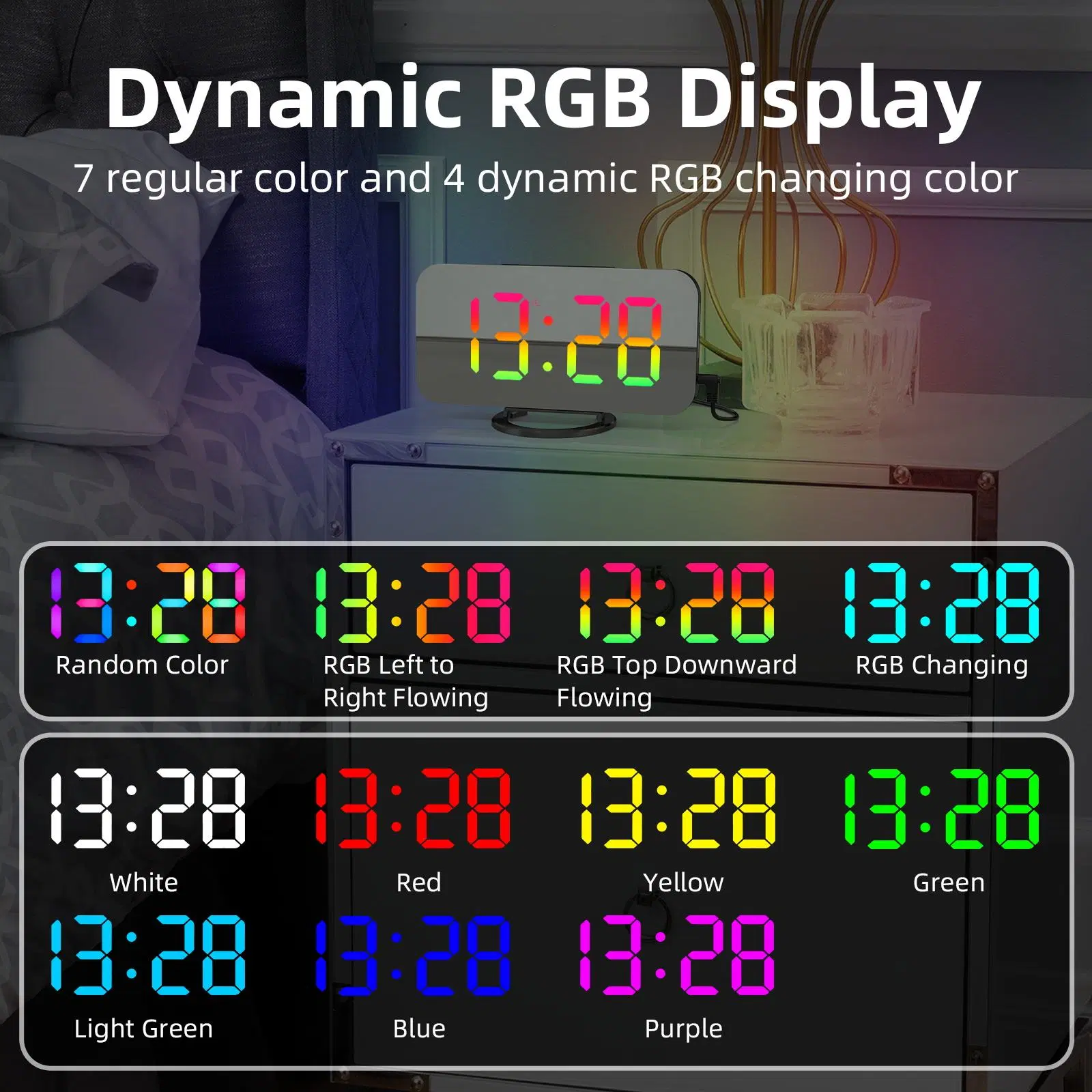 2023 New RGB Multicolor Digital LED Mirror Clocks Modern Desk Clock