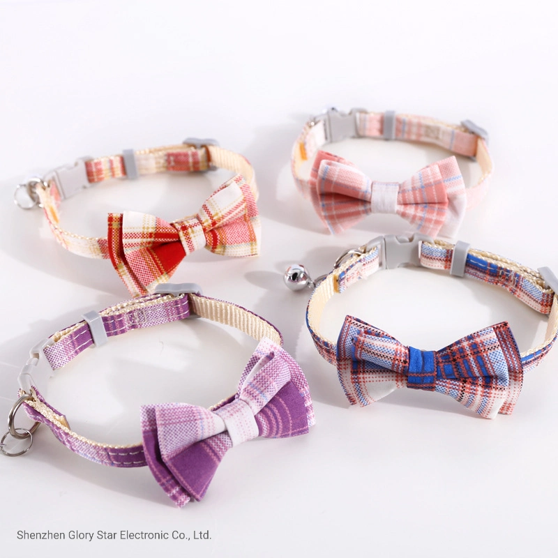 Small Pet Dog Products Plaid Bow Tie Bell Cat Collar