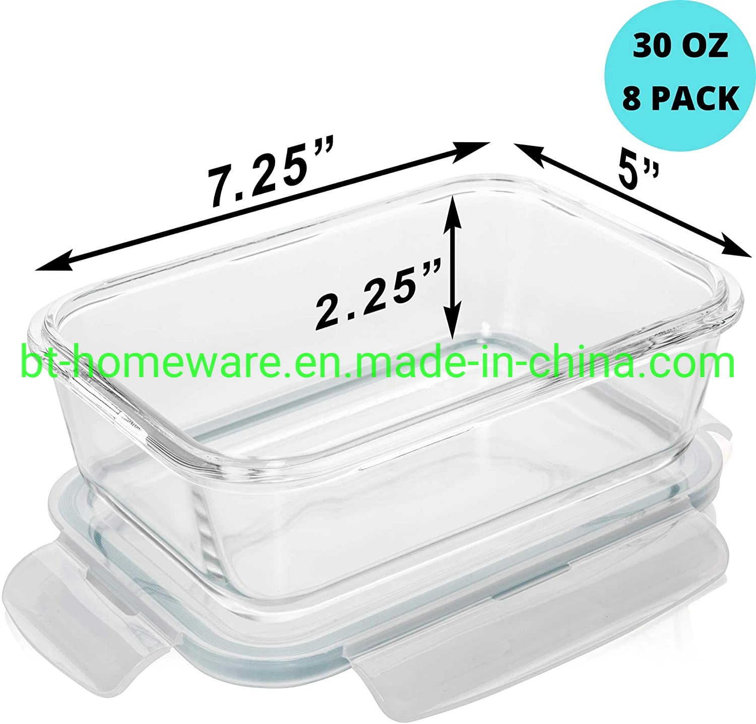 Wholesale/Supplier 1040ml 34oz Glass Rectangle Lunch Box Food Storage Meal Preparation Box with Leakproof Bisphenol a-Free Airtight Lid Oven-Safe Glas