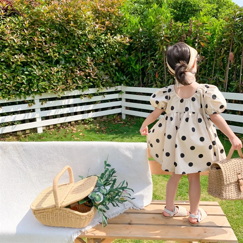 New Fashion Kids Jumper Skirt Wholesale/Supplier Custom Dots Full Printing Girls Cotton Casual Dress