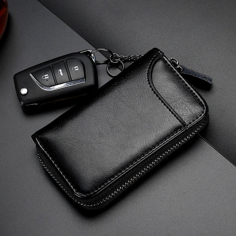 Men Women Plain Color Waterproof PU Leather Key Pouch Bag Portable Double Layer Car Key Case