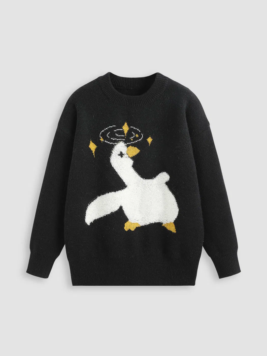 Pato Halo sobredimensionado de patrón de dibujos animados Cute patrón Pato suéteres tejidos Invierno de la mujer los puentes de gran tamaño pareja Casual Jersey ropa para dama Sweater