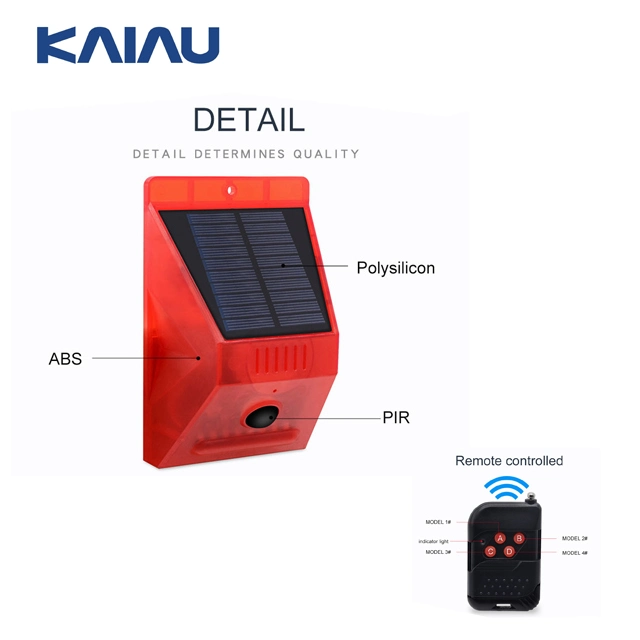 IP65 Remote Control Outdoor Solar Sensor Alarm with LED Light