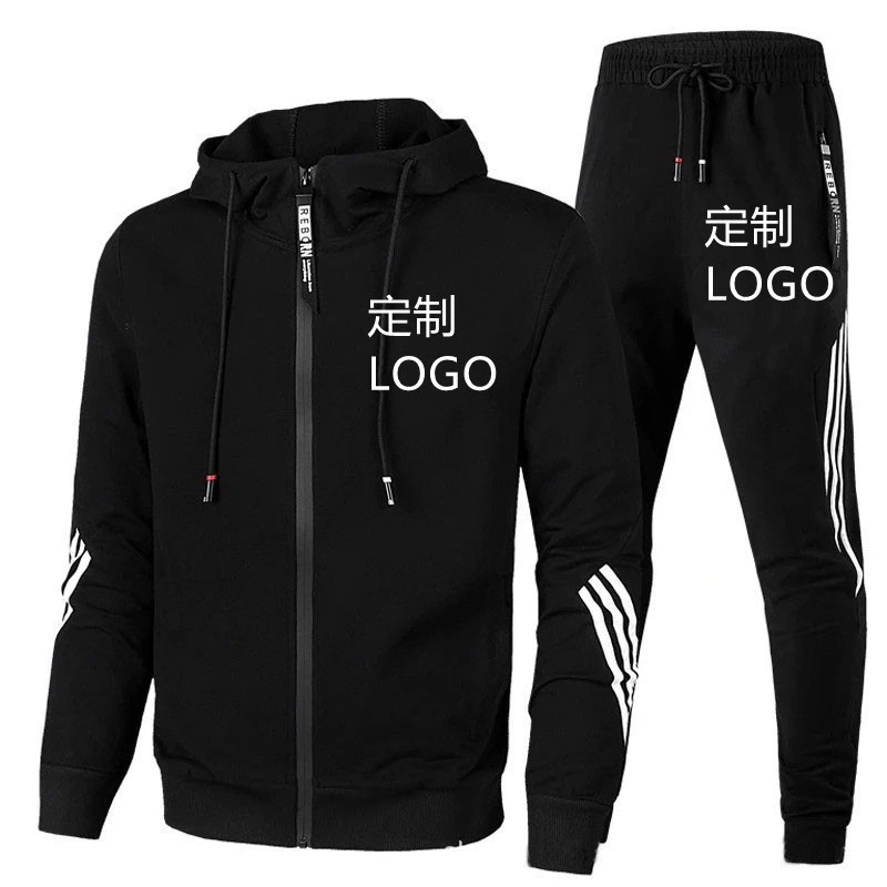 Logotipo personalizado Men's Tracksuits Sweatsuits para los hombres establecen la vía de 2 piezas trajes atléticos casual encapuchados trotar calentar cremallera completa el sudor se adapte a