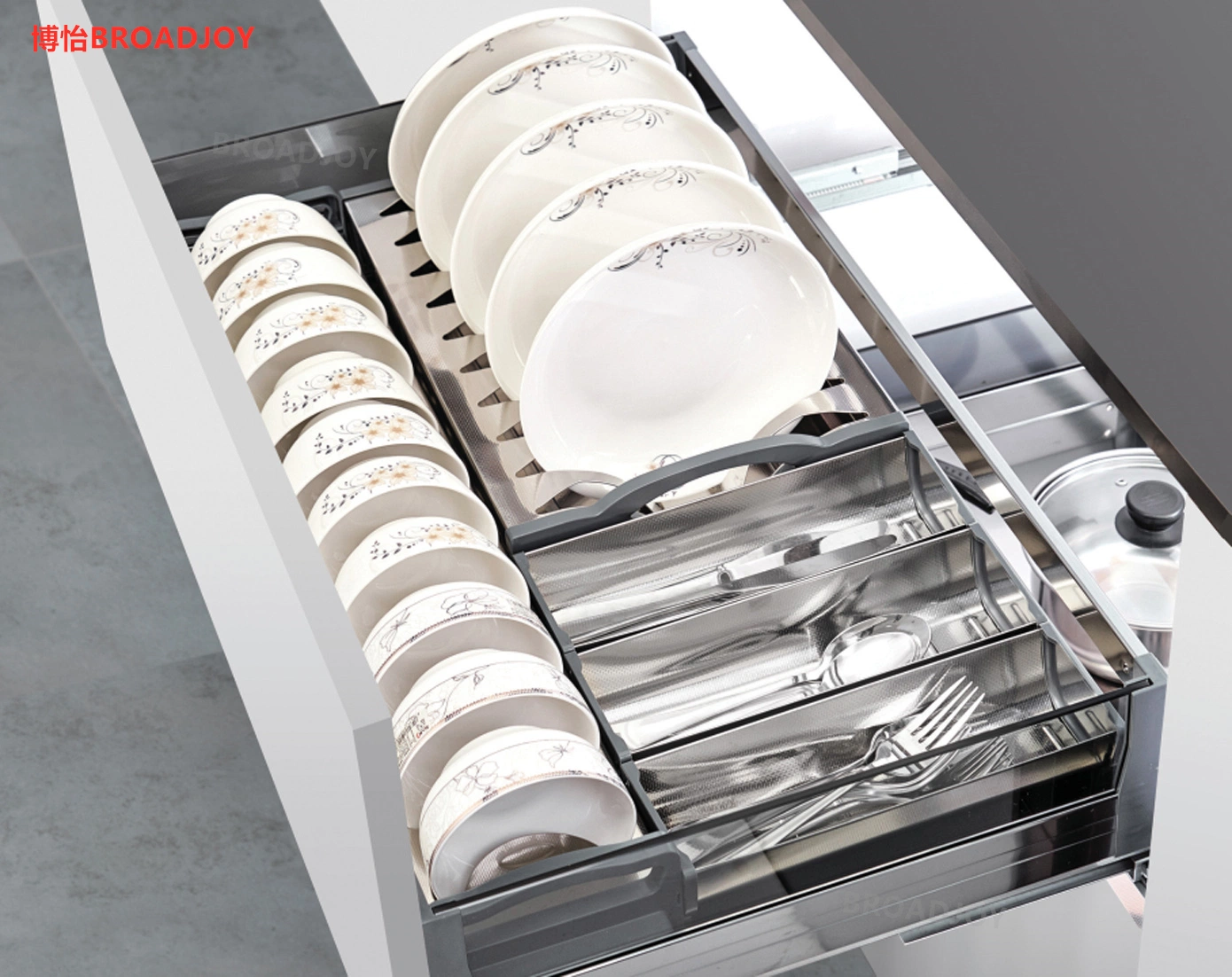 China Proveedor Push-Pull Armario de almacenamiento Cajón de vidrio Organizador Cesta Cocina Accesorios Utensilios de cocina Gafas Rack