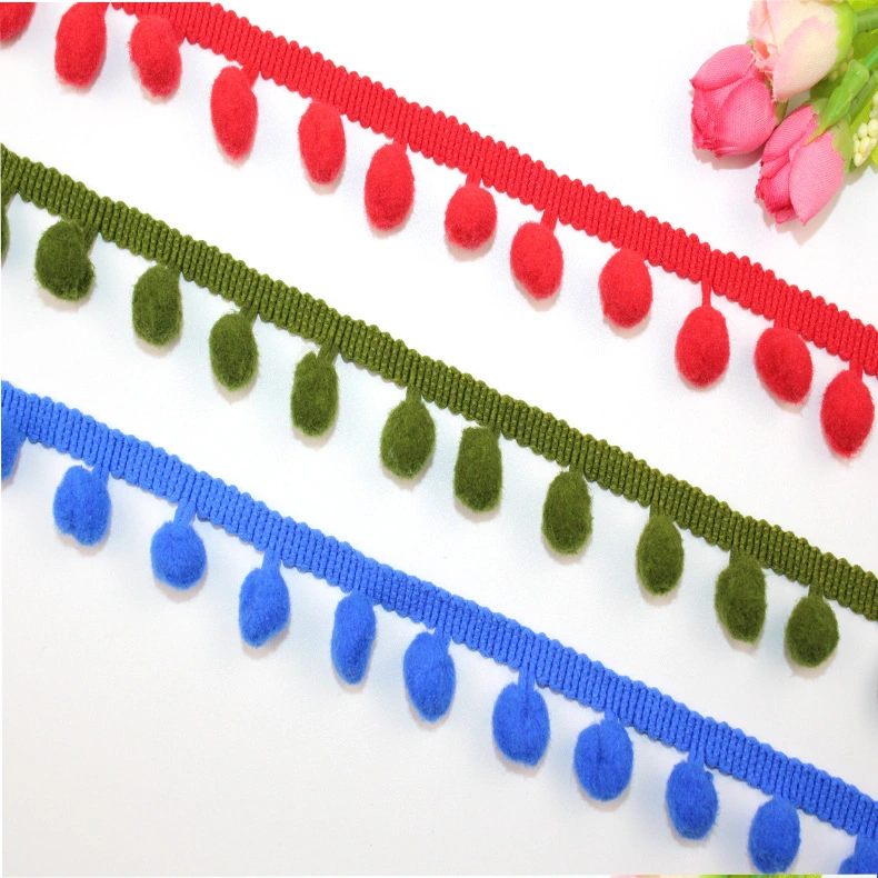 2.1cm Width Knitted Warp Various Polyester Colored Hairball Lace for Clothing Accessories