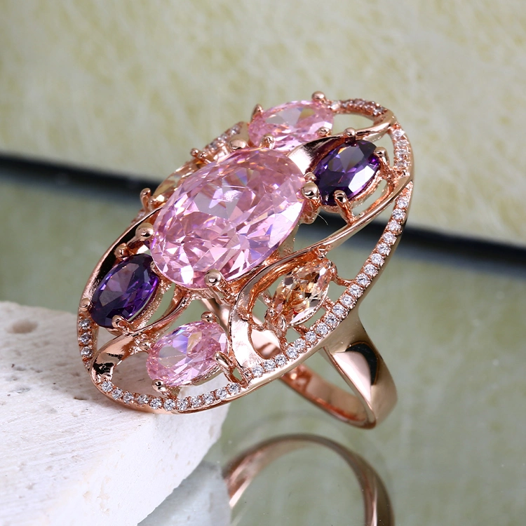 18K Rose Gold Plated Jewellery New Arrival Factory Wholesale/Supplier Popular Big CZ Fashion Accessories Luxury Elegant Ring