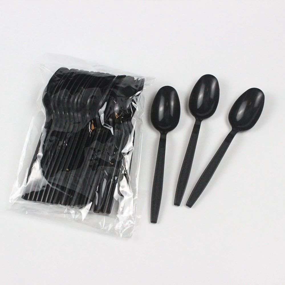 Disposable Black Heavy Duty Plastic Cutlery PS 177mm Spoon