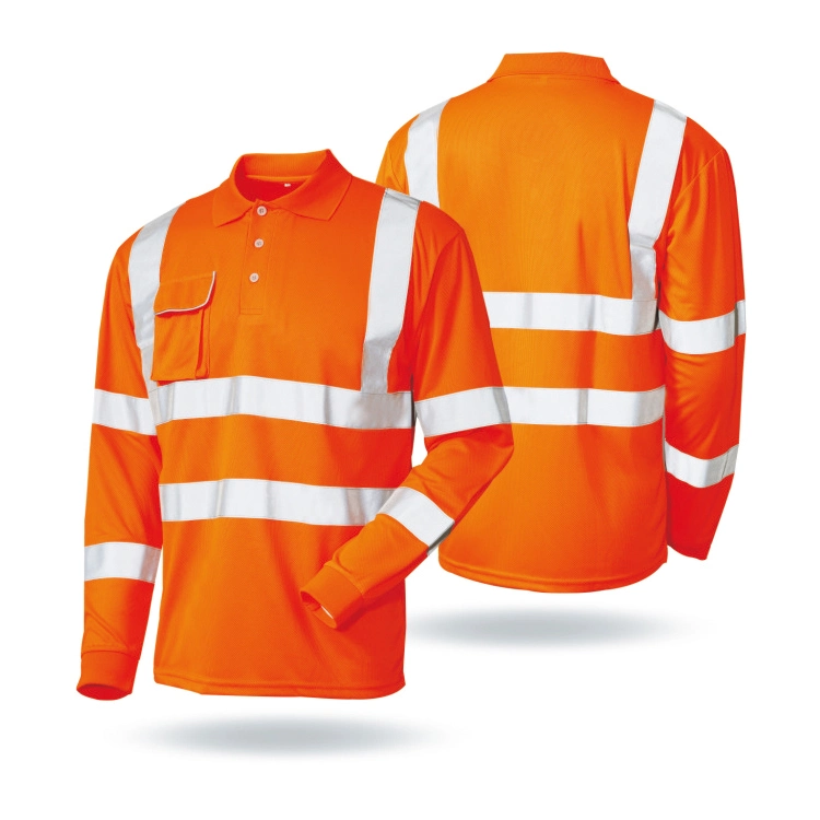 High Visibility 100% Polyester Long Seeve Bird Eye Pique Polo Tshirts Workwear