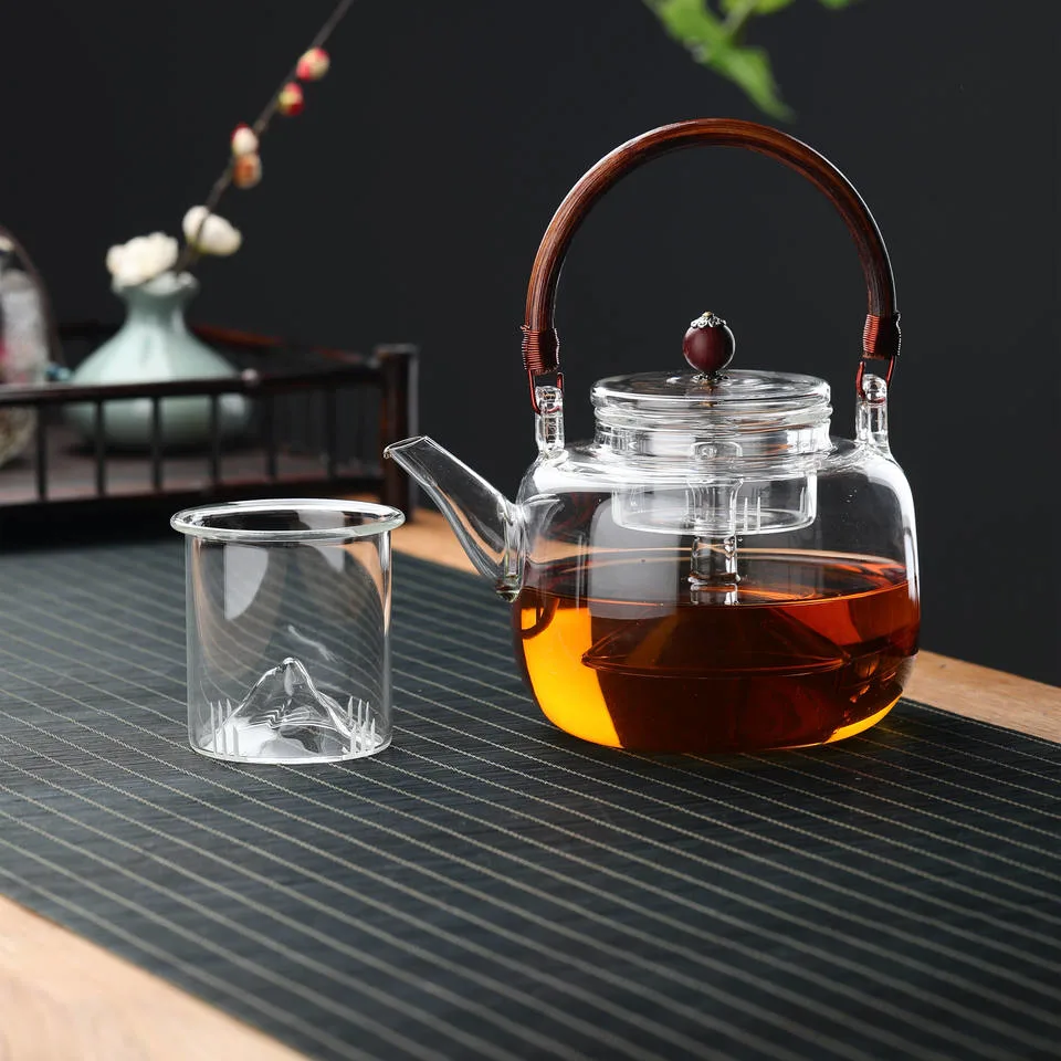 Promotion 1000ml Large Volume Olecranin Design Transparent Glass Kettle Teapot Set