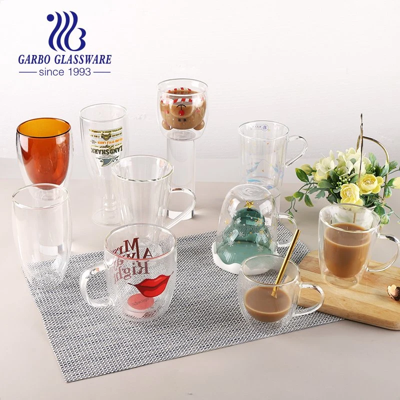 Handmade Borosilicate Glass Cup 255ml Insulated Double Layer Hot Drinks Glassware Straight Shape Customized Tea Coffee Cup