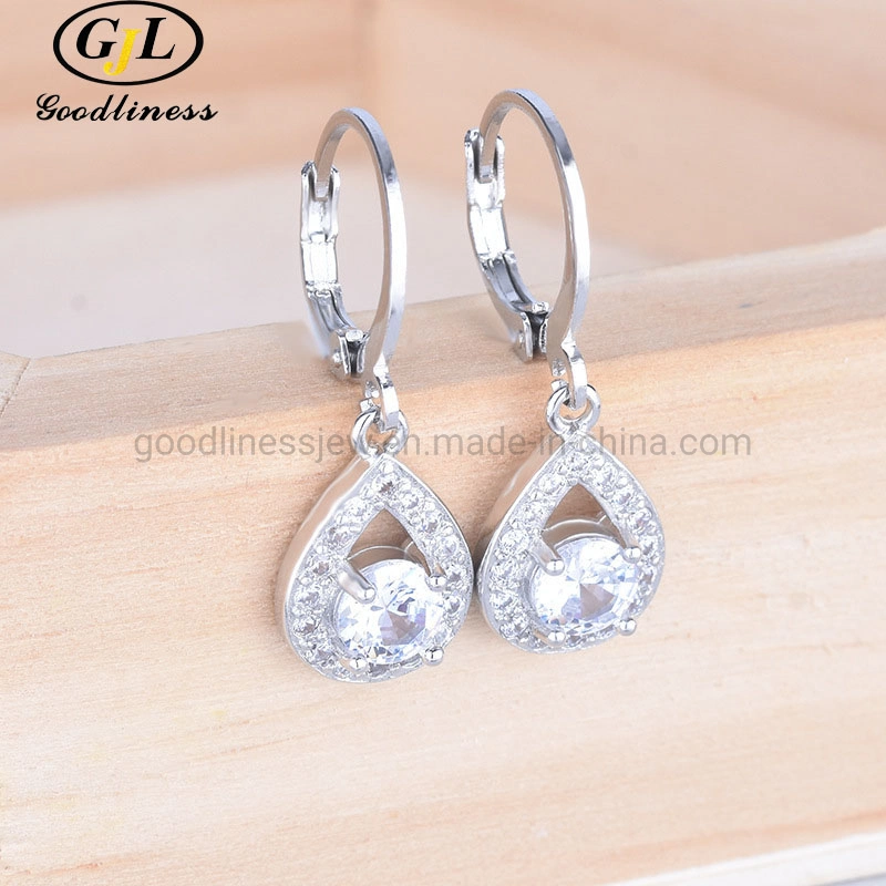 925 Sterling Silver cuelgue gota pequeña lágrima Aro Diamond Earrings