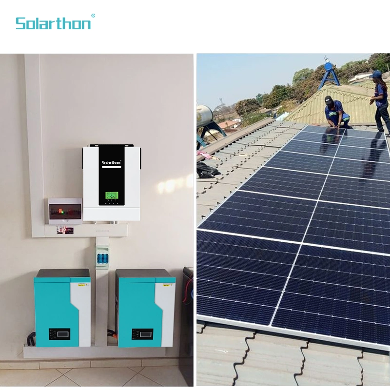 Solarthon Inversor de Energia Solar Híbrido 1.6kw 3kw 3.5kw 5.5kw em Sistema de Armazenamento de Energia Solar Residencial On/Off-Grid Onda Senoidal Pura Combinado com Certificado CE RoHS.