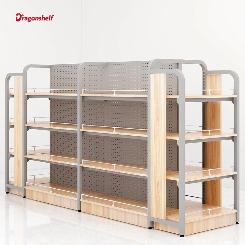 Dragonshelf Hot Sale supermercado prateleiras de aço madeira prateleiras varejo Display Prateleiras para gôndolas