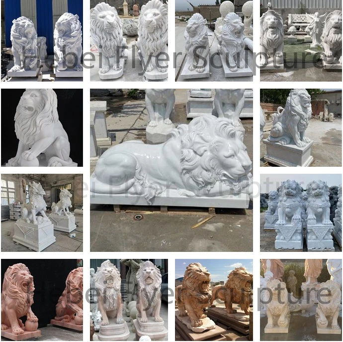 Decoration Hand Carved Stone Lions Statues Life Size White Granite Large Outdoor Marble Lion Sculpture