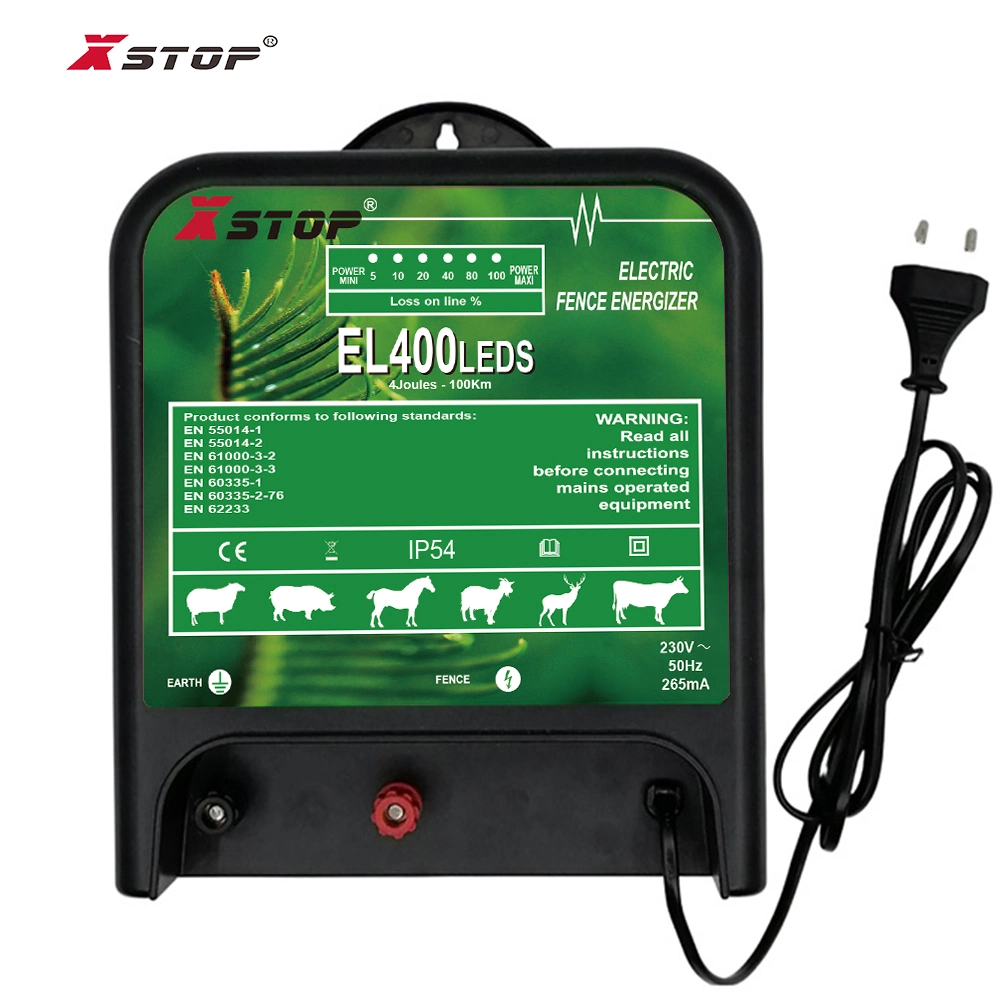 230V Waterproof Electric Fence Charger with LED Indicator 4.0 Joules 100 Km Farm Energizer AC System