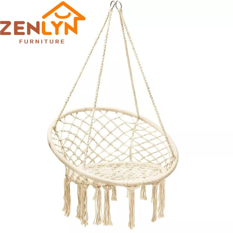 Amazon Hot Sale Outdoor Pátio móveis de ratã Leisure Lounge Garden Cadeira de baloiço portátil dobrável em corda, com rede de Praia, Macrame
