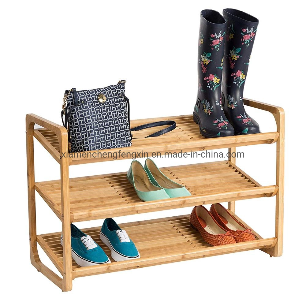 Home Storage Organization Natural Durable Bamboo 3-Tier Boots Shelf, Shoe Rackinches