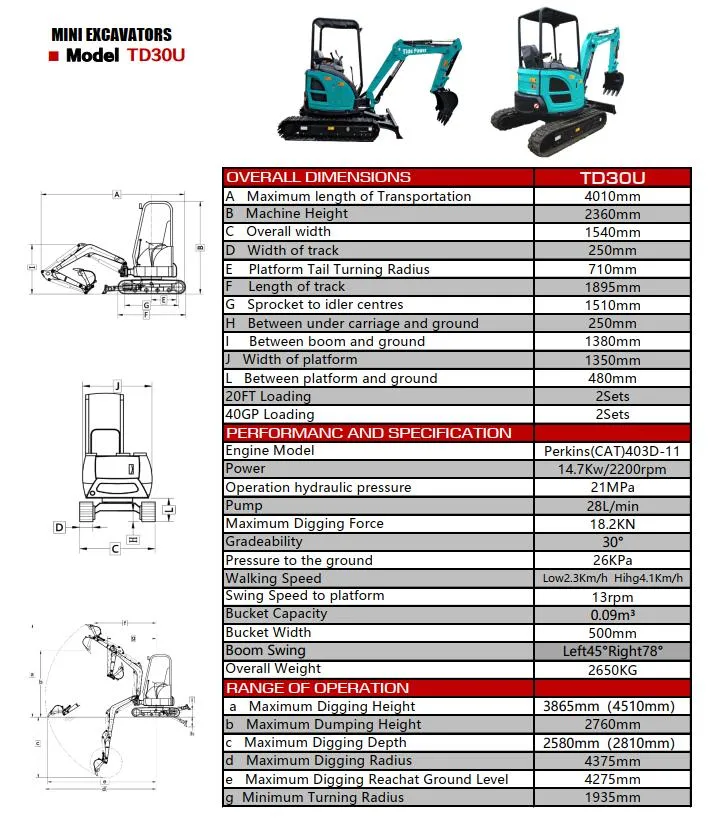 Tide 3 Tons Multifunction Mini Excavator with CE Europe V Mini Digger