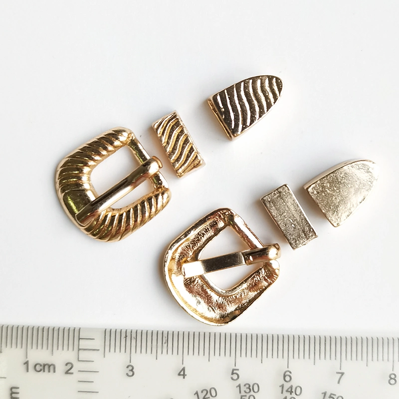 Gold Strip Pattern Belt Pin Buckle Set for Women Leather Belt Accessories