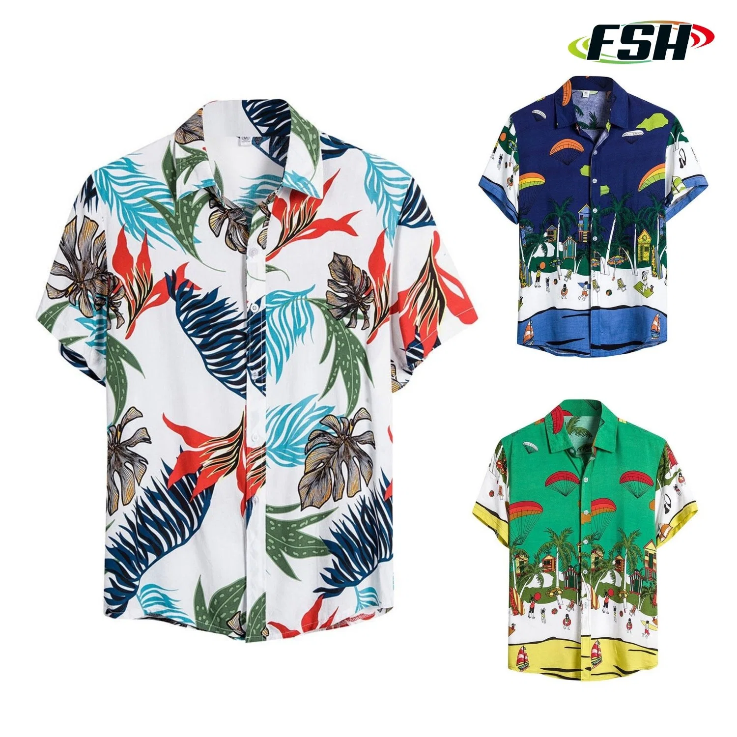 Urlaub Hawaiian Shirt Set Allover Logo Kurzarm Camp Custom Gedruckt Hawaiian