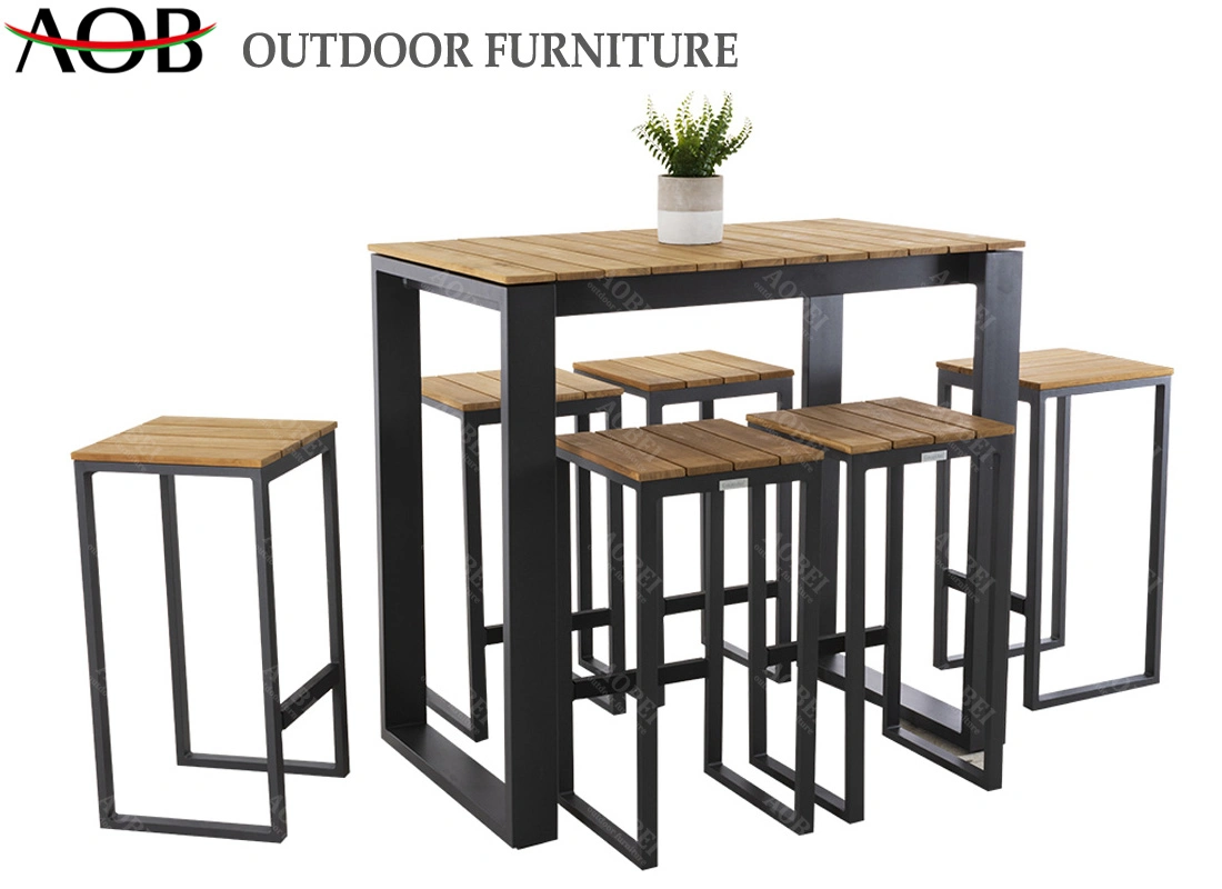 Modern Hotsale Outdoor Garden Furniture Aluminum Teak Wood Bar Stools Table Set