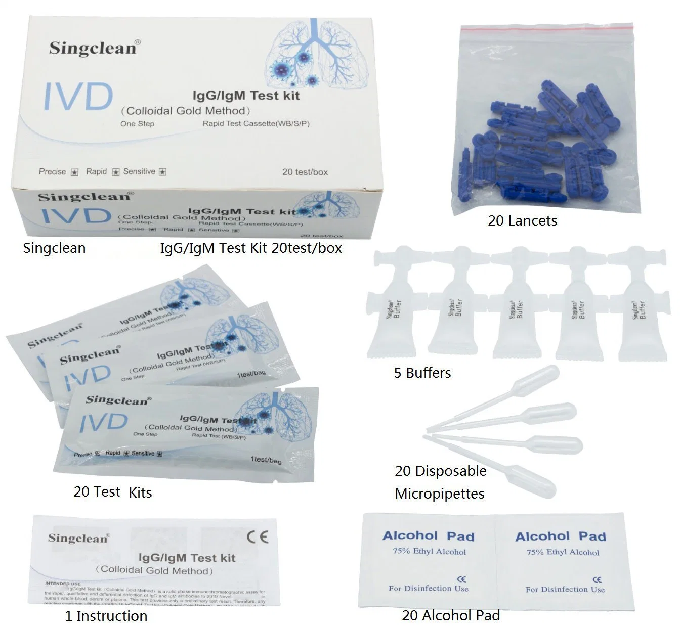 Singclean Rapid Test Kit Nasopharyngeal Swab/Antibody Rapid Diagnostic Test Human Blood