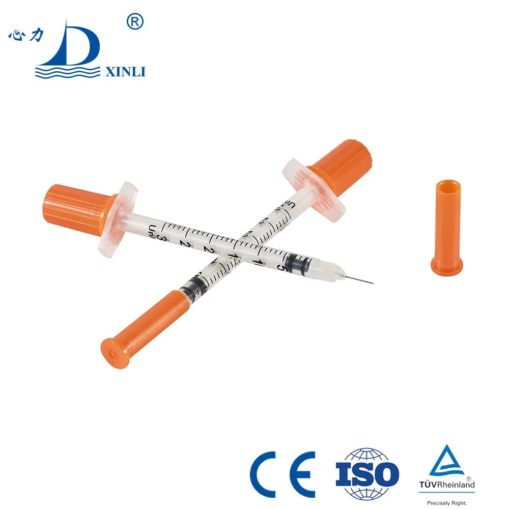 Disposable Plastic Insulin Sterile 1ml Luer Lock Syringe Fixed Needle with CE Injection Syringe