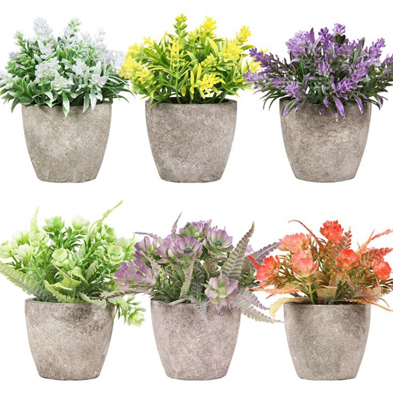 6 Packs Mini Potted Faux Flowers and Herb Greenery Plants Set