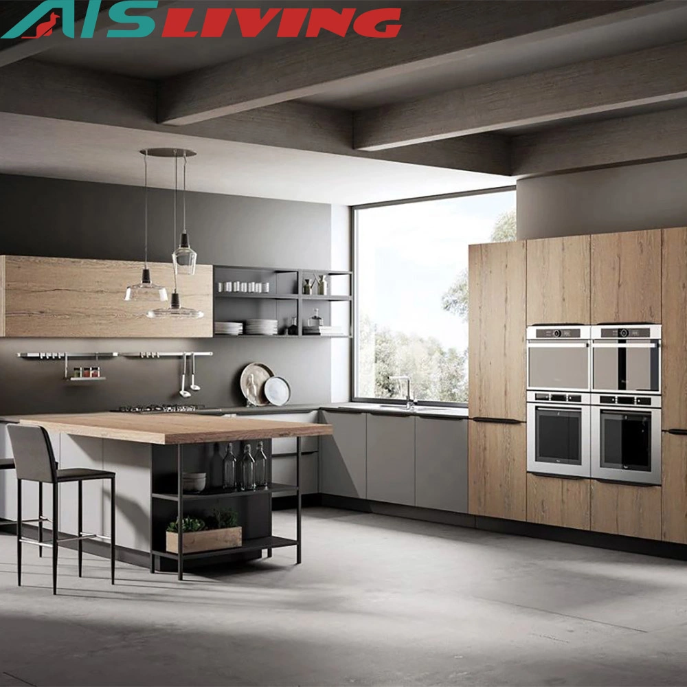 AIS Modern Style Design Customized Home Furniture Handleless Melamine Finish Modular Wooden Kitchen Cabinets From China